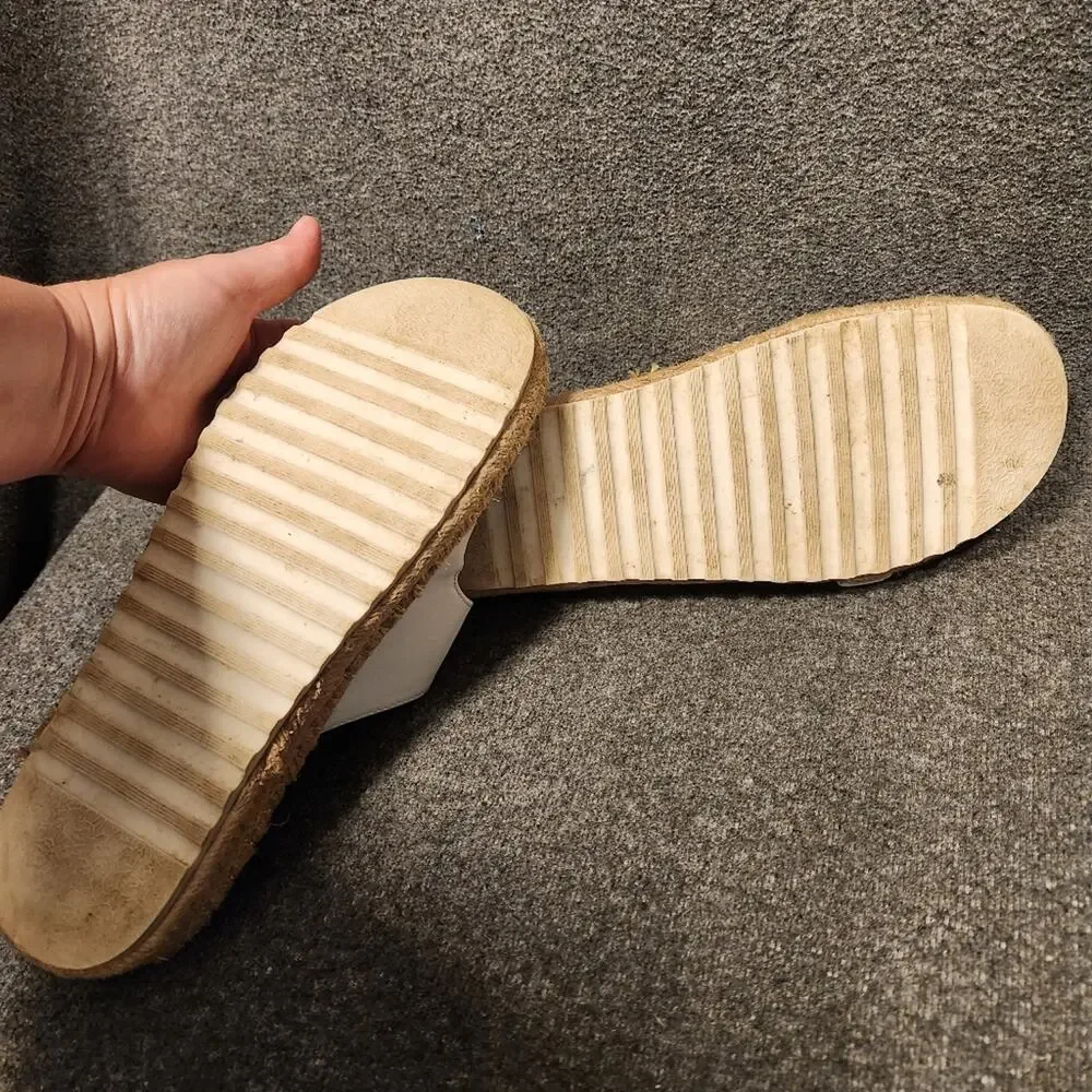 TRUE CRAFT‎ Shaker White Double Strap Buckle Espadrille Slide Sandal Womens 7.5